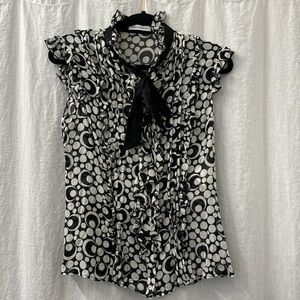 Flavio Castellani Silk Flutter Sleeve Blouse Black Front Neck Bow Ruffle Details